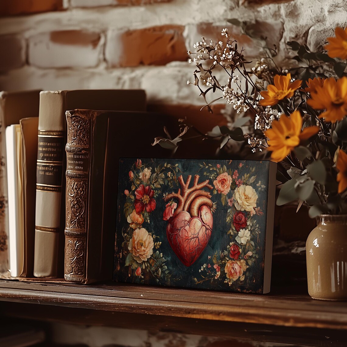 Anatomical Human Heart With Floral Wreath Vintage Style Poster - Image 5