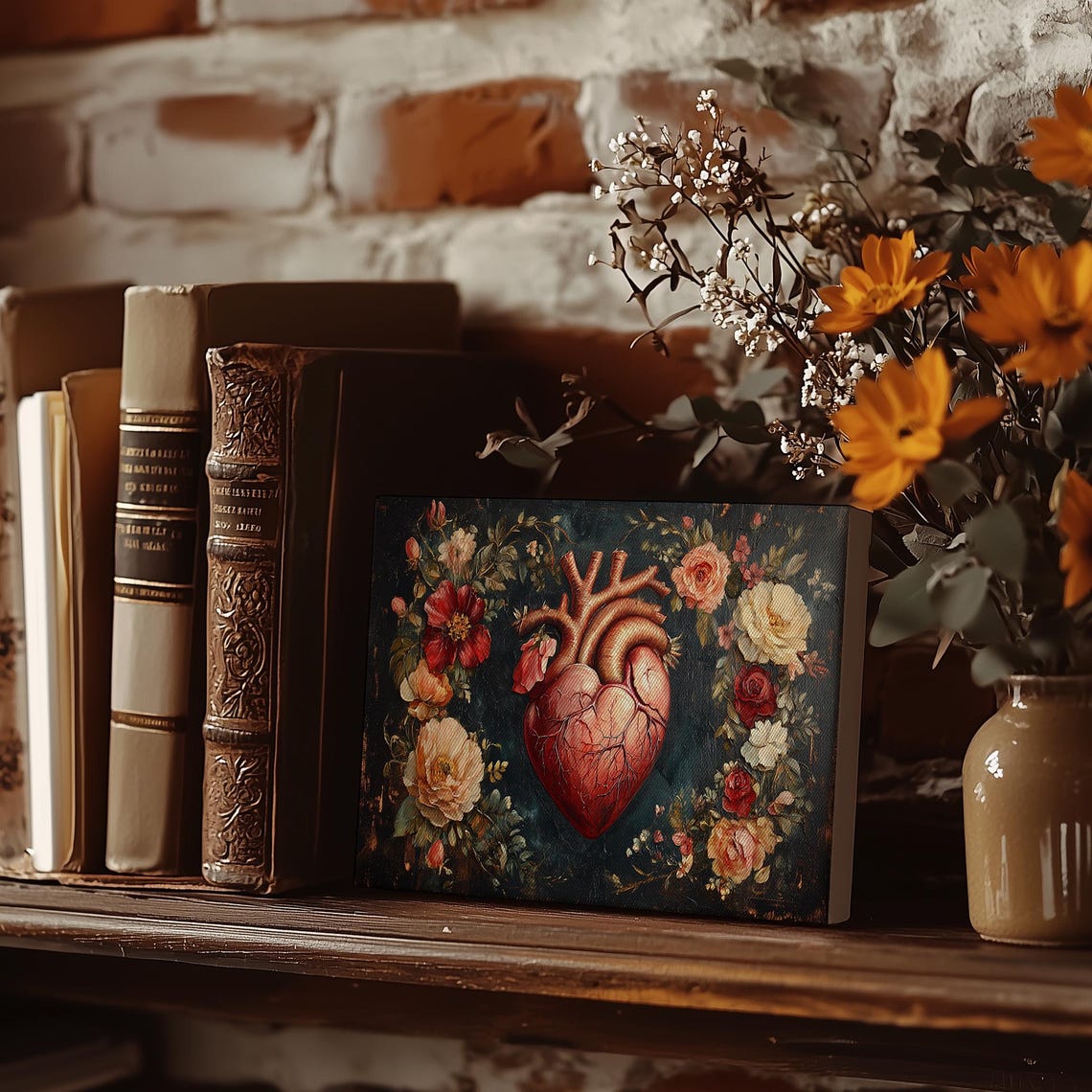 Heart Painting Anatomical Human Heart Wall Print Medical Print Wall Decor Floral Wall Art Dark Moody Oil Painting Art - Image 5