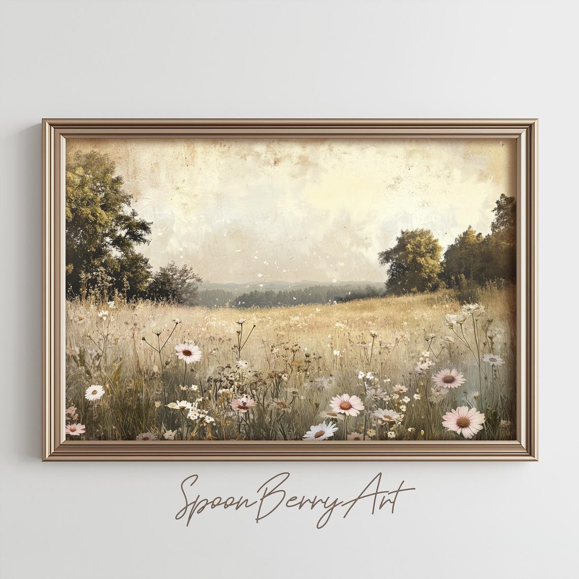 Sunlit Daisy Meadow Wildflowers Golden Summer Field Art Poster