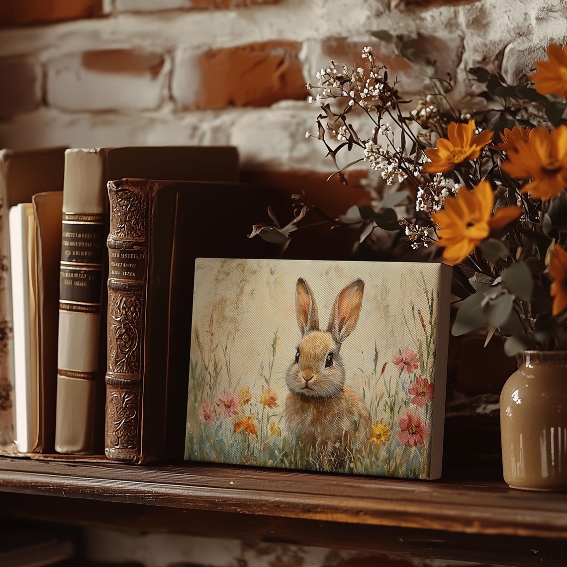 Adorable Bunny in Wildflowers Spring Watercolor Nursery Poster - Image 3