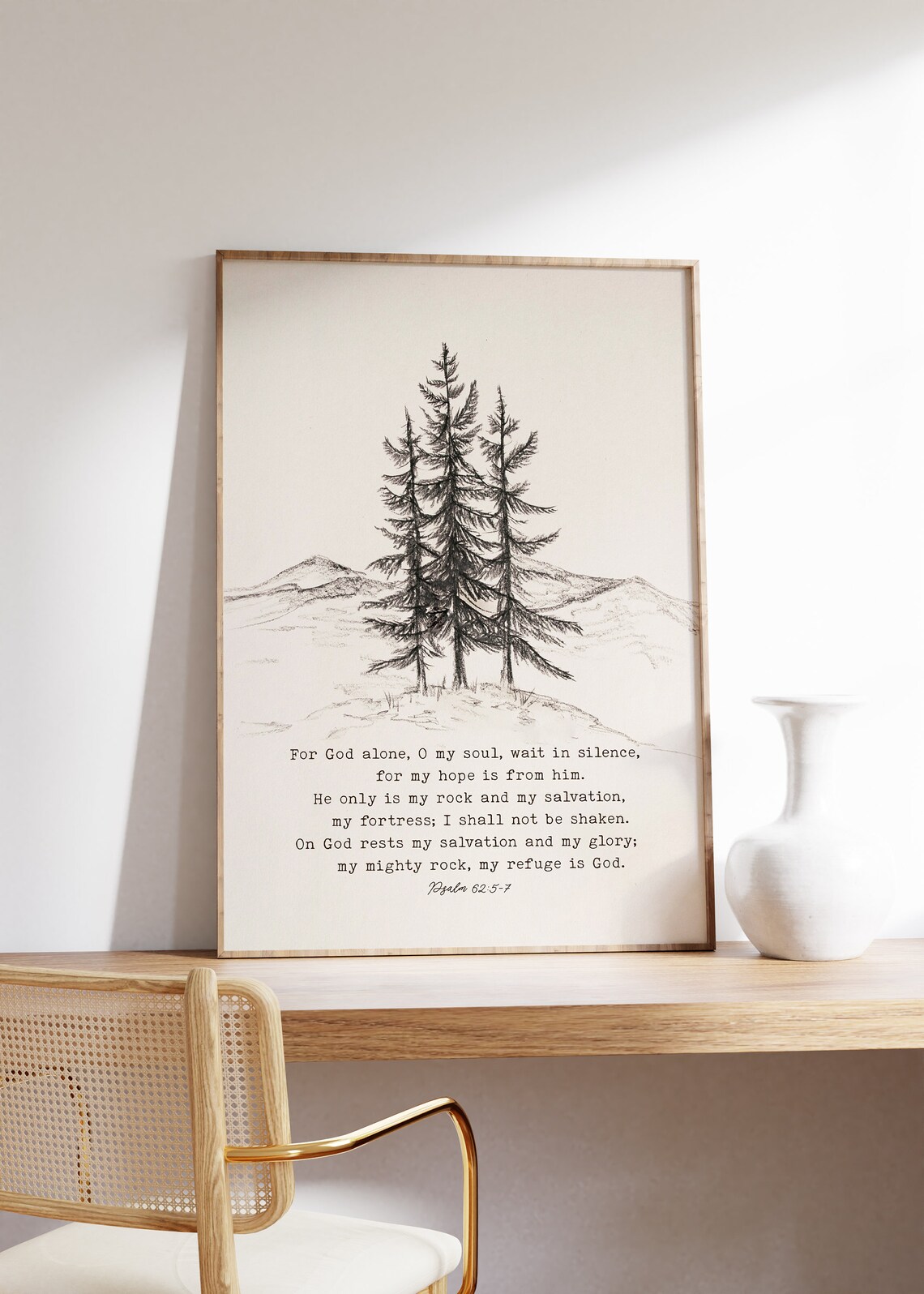 Psalm 62:5-7 Hope In God My Rock Pine Tree Sketch Typewriter Quote Print - Image 2