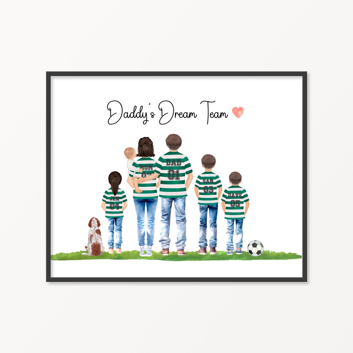 Daddy's Dream Team Wide Green Stripe Custom Family Lineup Poster
