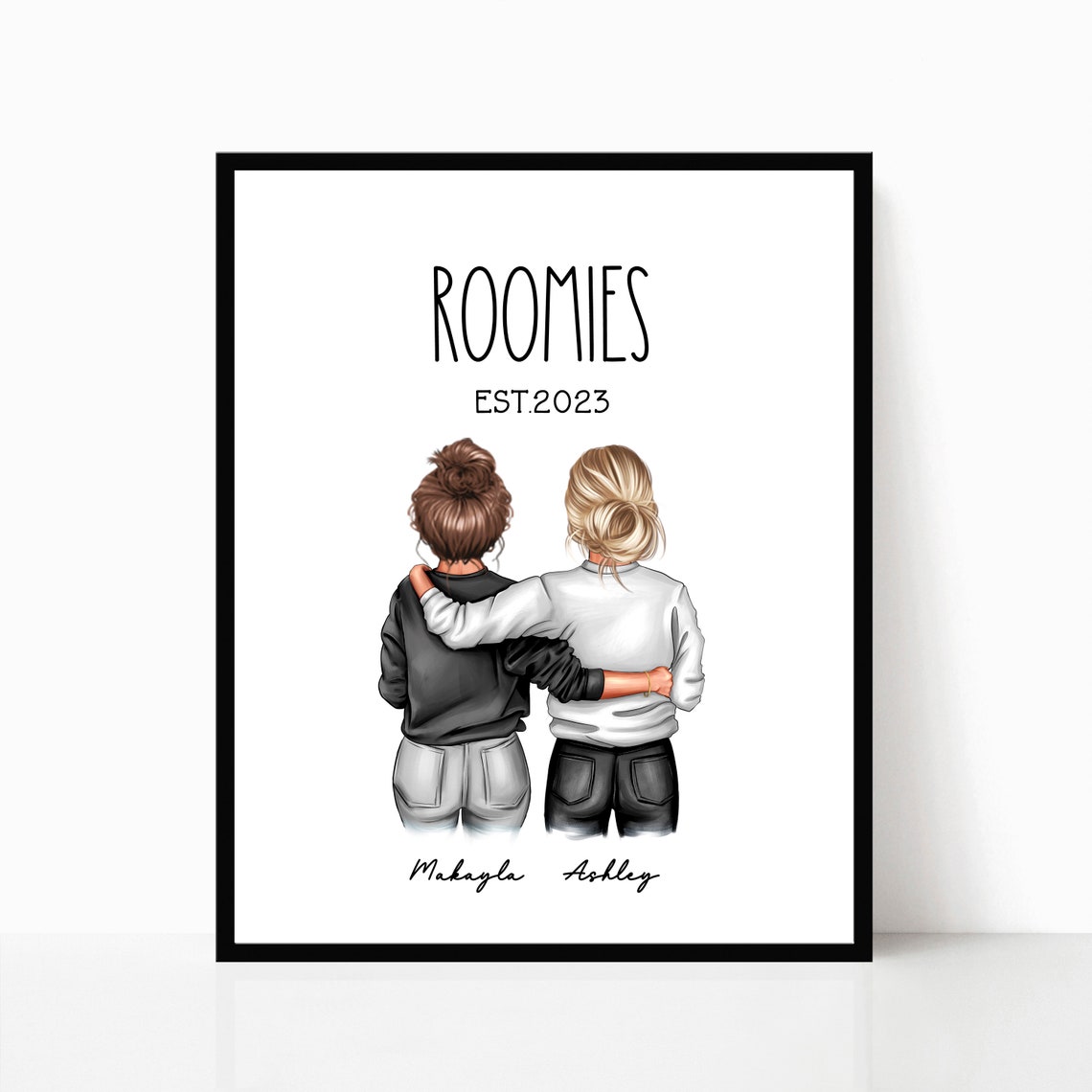 Roomies Est 2023 Duo Best Friends Black Frame Dorm Gift Poster
