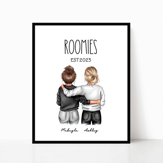 Roommates Personalized Gifts Roomies Print Roommates Illustration Birthday Best Friends Portrait Graduation Gift For Friends