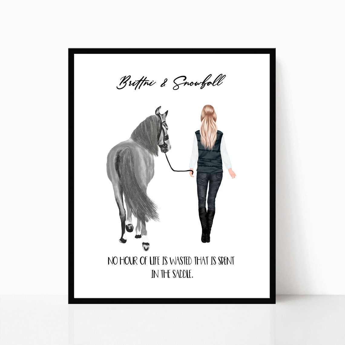 Horse Lover Walking Gray Horse Personalized Equestrian Portrait Poster