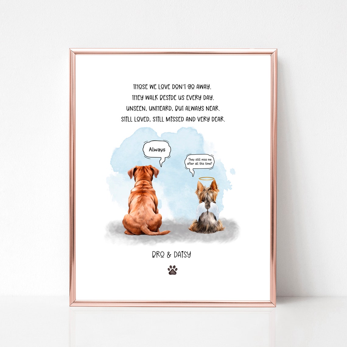 Dog Loss Memorial Portrait Two Dogs Rainbow Bridge Sympathy Poster