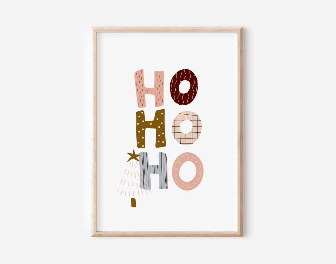 Ho Ho Ho Hand Lettered Playful Christmas Typography Fun Poster