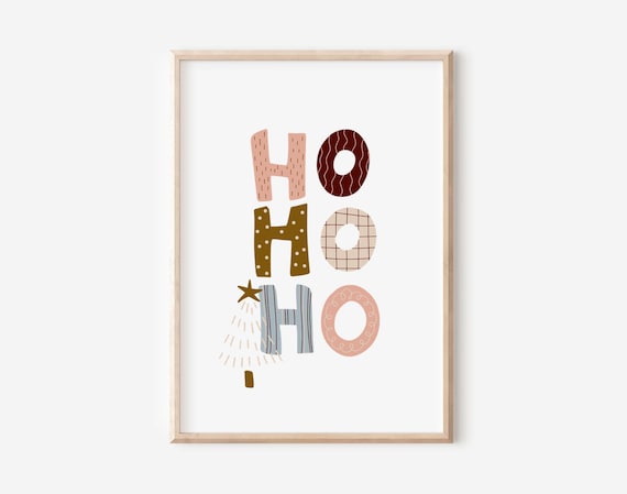 Ho Ho Ho Hand Lettered Playful Christmas Typography Fun Poster