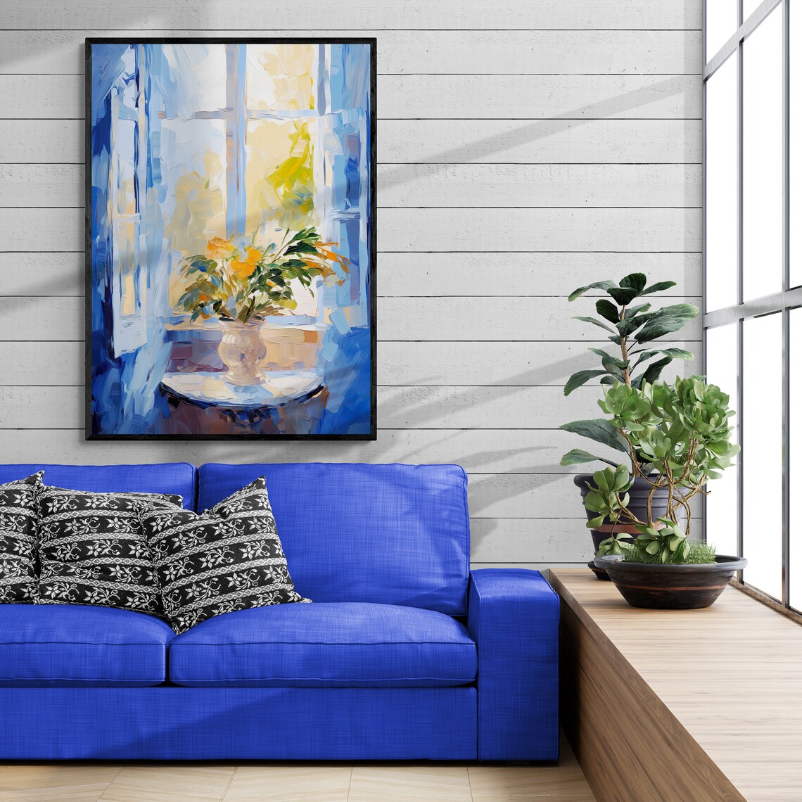 Luminous Impressionist Window View Flower Vase Blue Light Poster - Image 5