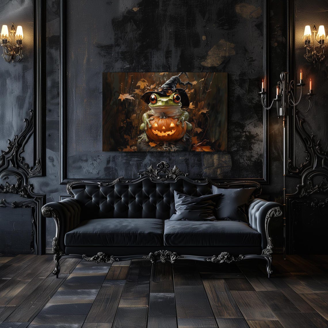 Cute Witch Frog Hugging Jack O Lantern Happy Halloween Poster