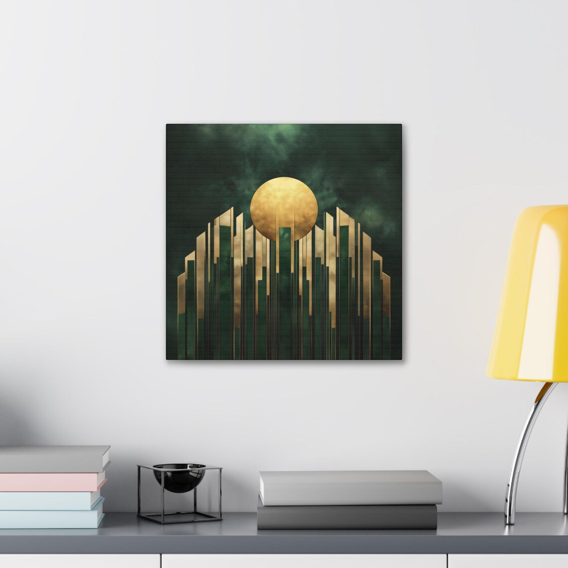 Art Deco 1920s Green and Gold Geometric Print - Image 2