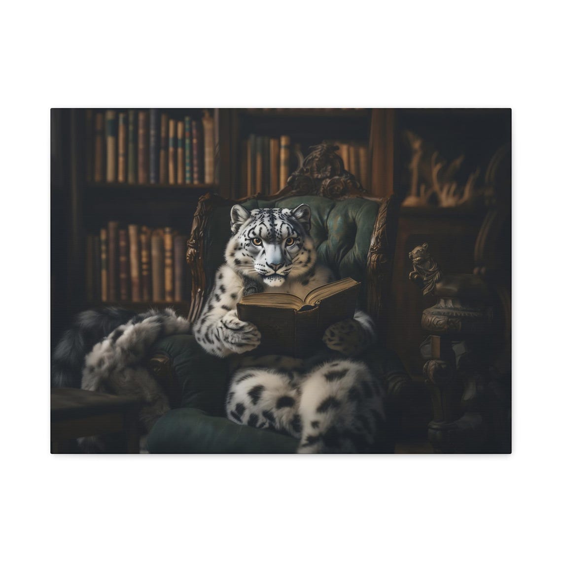 Bothered Snow Leopard Reading Maximalist Eclectic Victorian Print Bold Altered Animal Portrait Fantasy Fun Colorful Renaissance - Image 2