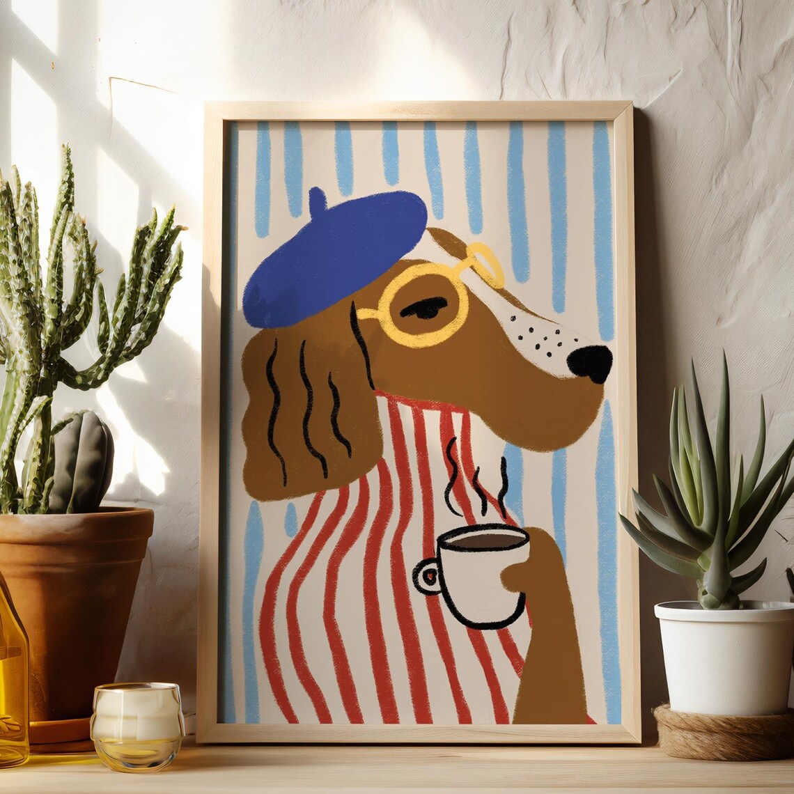 Funny Dog Coffee Lover Illustration Poster Print
