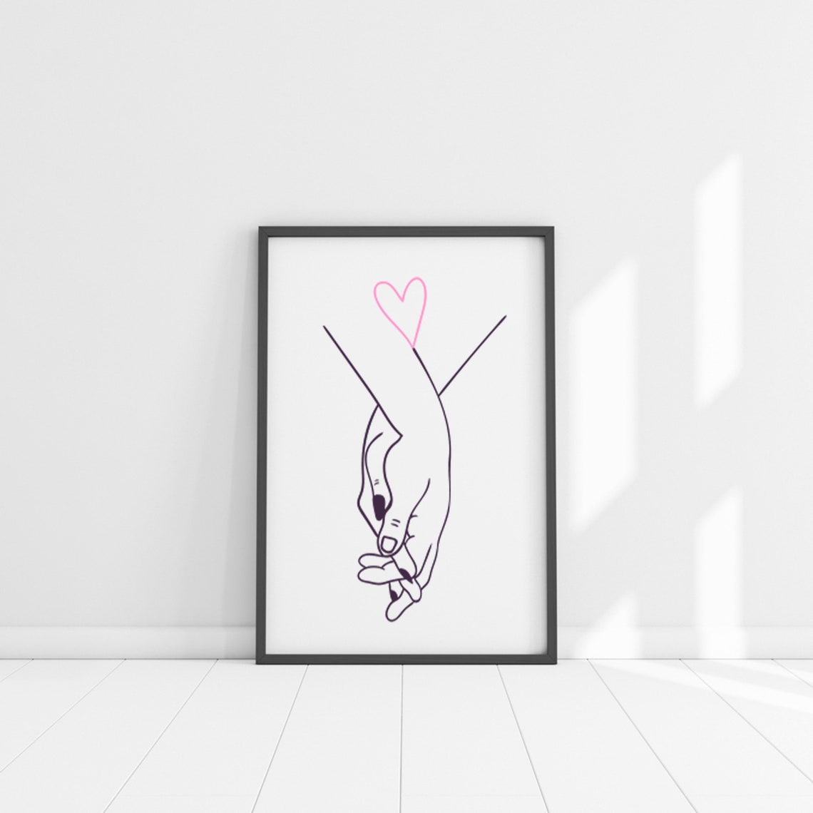 Line Hands Wooden Sign I Love You Hand Sign Romantic Couple One Line Drawing Wall Art - Image 2