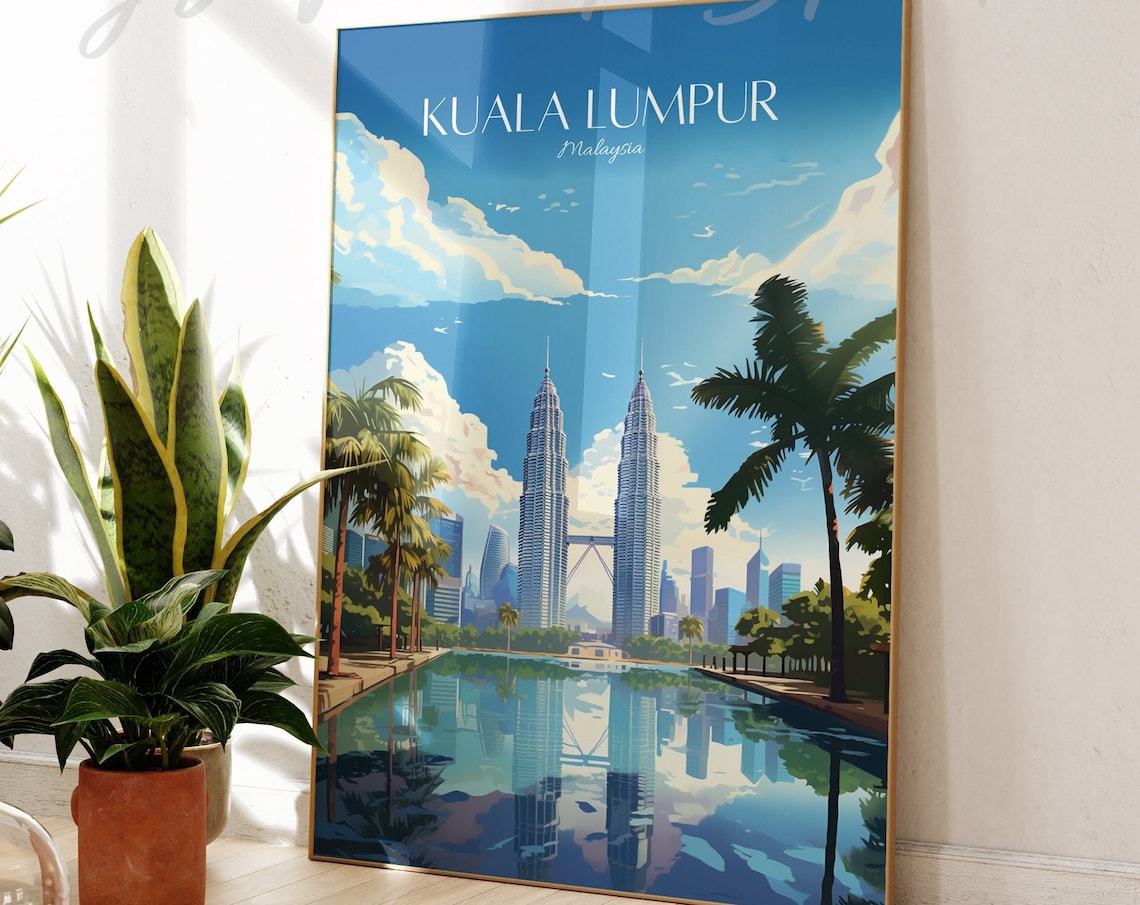 Kuala Lumpur Malaysia Petronas Towers Skyline Vintage Travel Poster