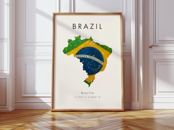 Brazil Map Poster Flag South America Wall Art Print Home Decor Geography Gift Wallpaper