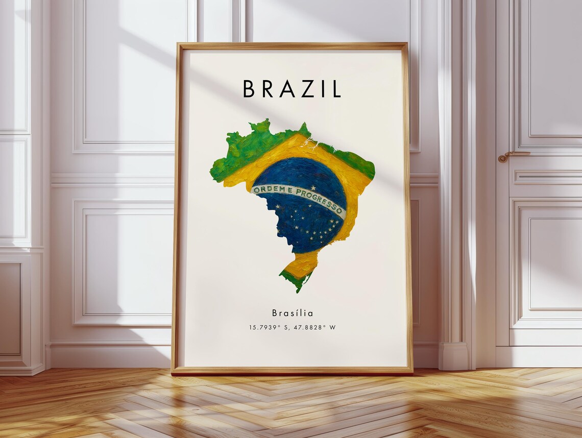Brazil Map Poster Flag South America Wall Art Print Home Decor Geography Gift Wallpaper