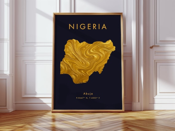 Nigeria Map Poster Gold Africa Wall Art Print Home Decor Geography Gift Wallpaper