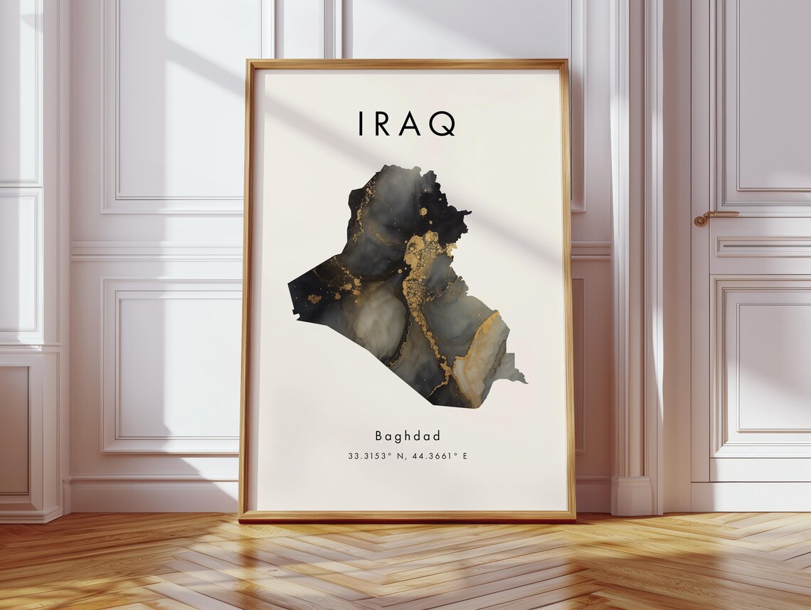 Iraq Map Poster, Asia Geography Wall Art Print