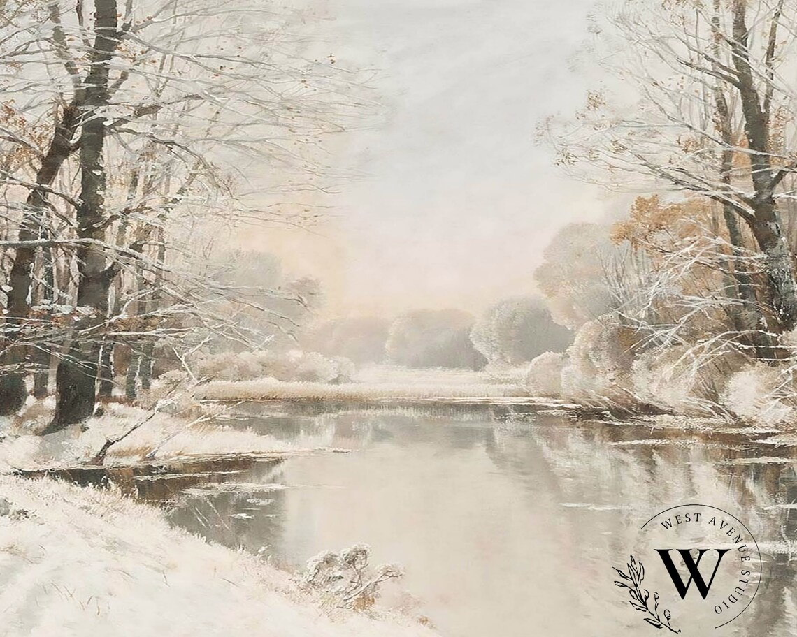 Winter Scene Snowy Landscape, Neutral Winter Decor Art Print - Image 2