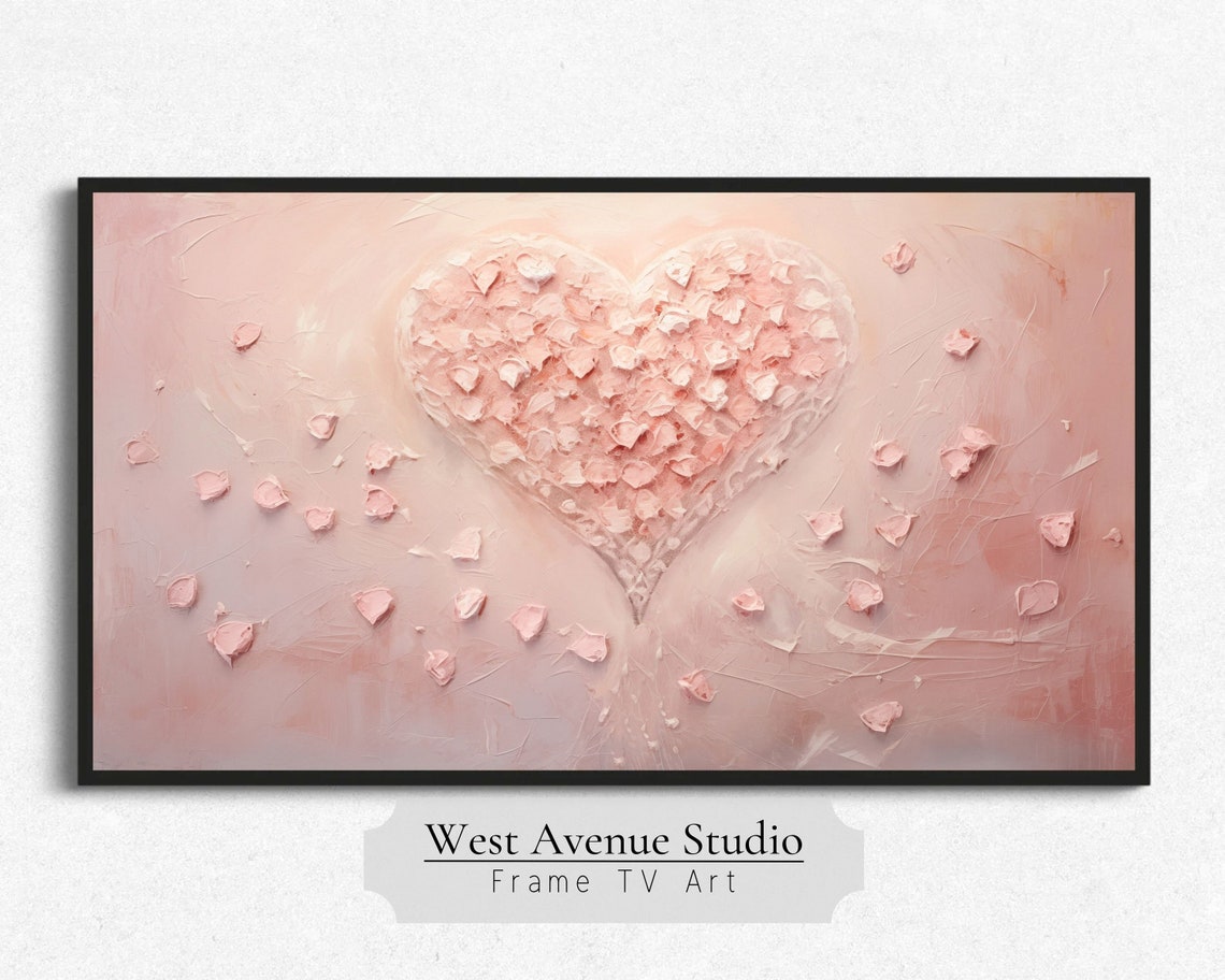 Blush Pink 3D Heart With Petals Textured Romantic Wall Art Poster - Image 3