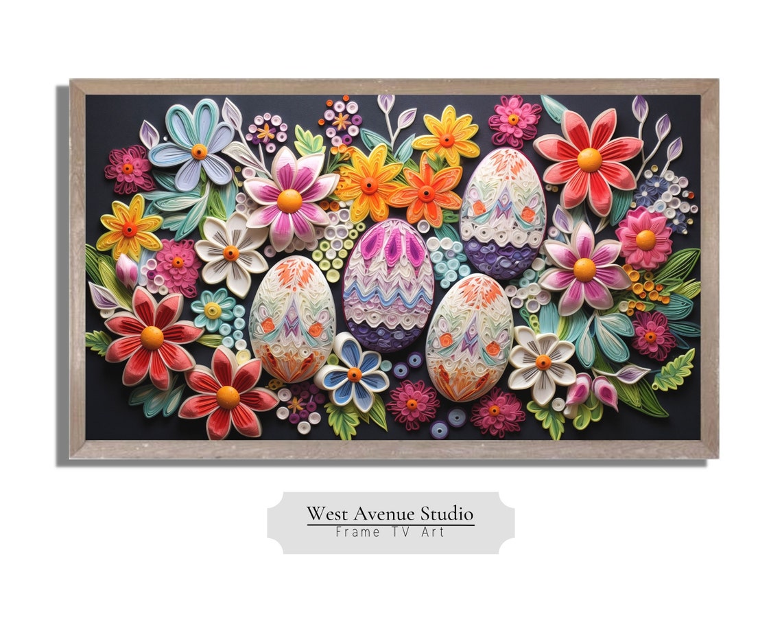 Quilled Paper Easter Eggs And Flowers Colorful Spring Craft Art Poster - Image 3