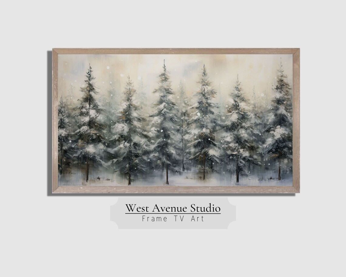 Christmas Tree Neutral Winter Pines Farmhouse Art Print