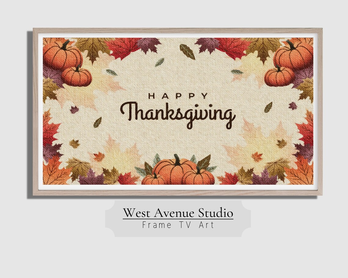 Happy Thanksgiving Sign Fall Leaves Pumpkins Border Autumn Holiday Art Poster - Image 4