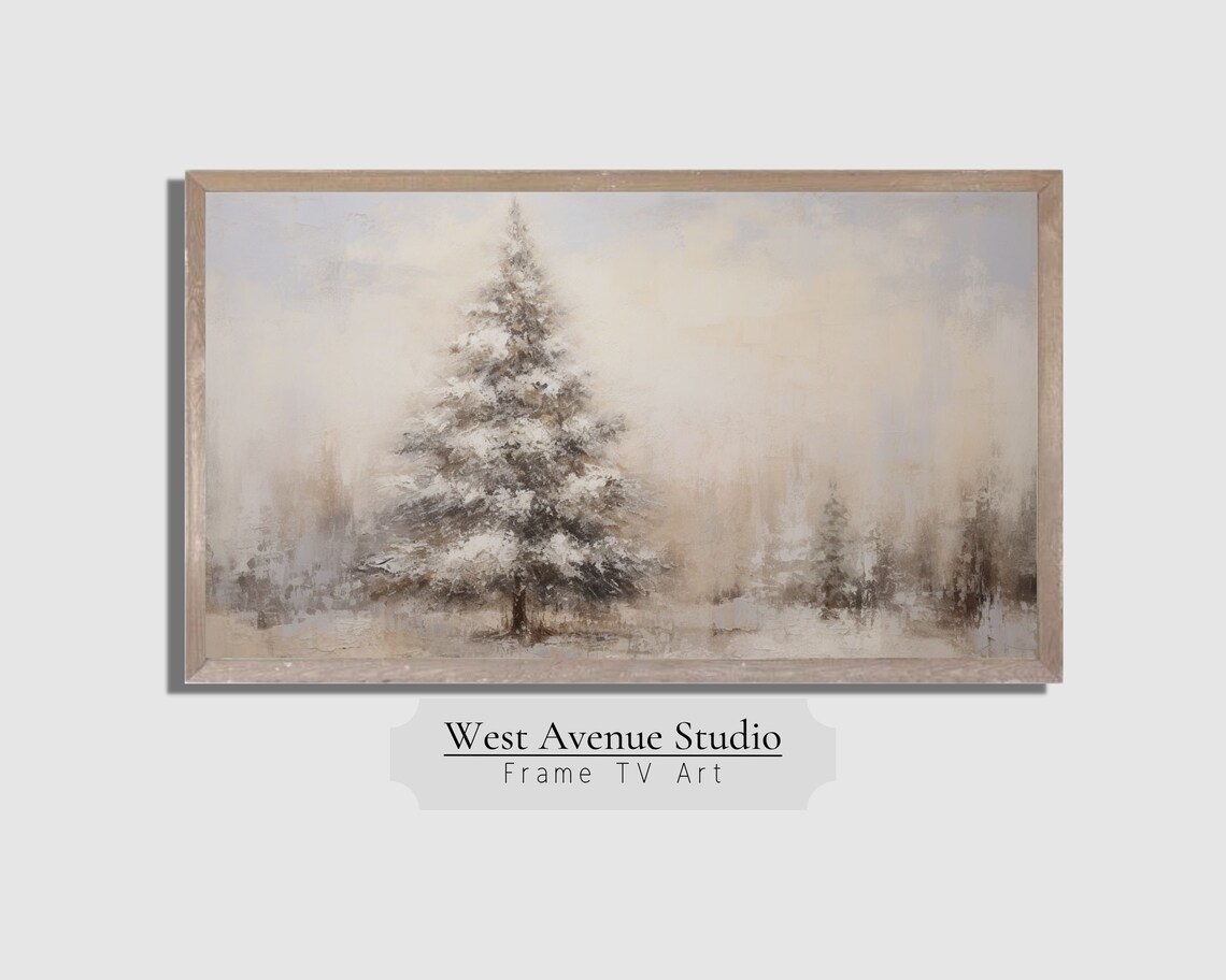Christmas Tree Textured Winter Pines Farmhouse Art Print