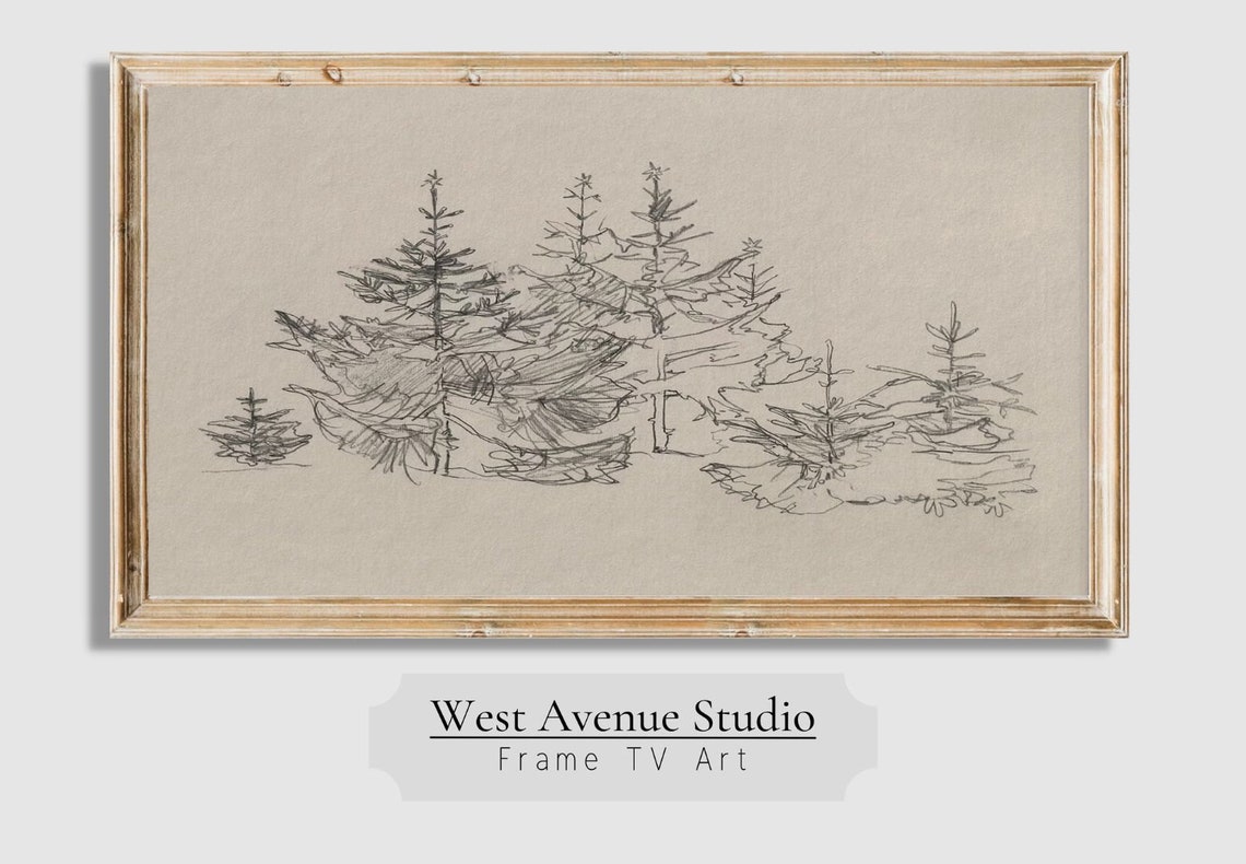Minimalist Pine Tree Sketch Winter Forest Rustic Botanical Art Poster - Image 3