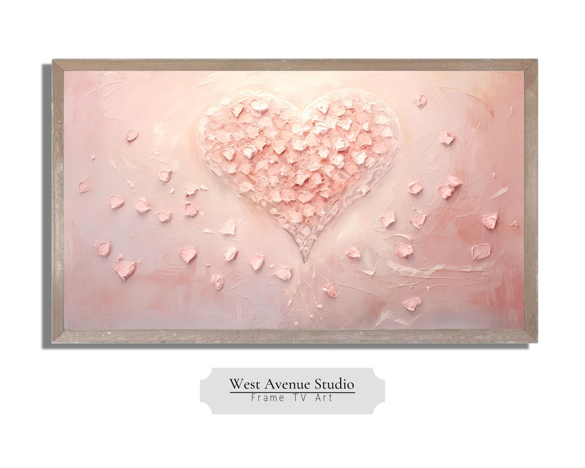 Blush Pink 3D Heart With Petals Textured Romantic Wall Art Poster - Image 4