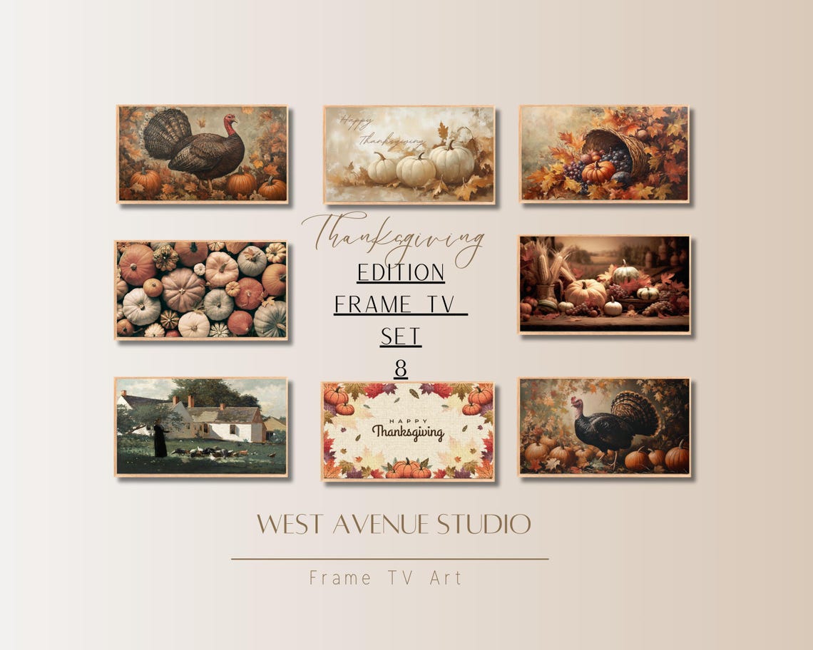 Thanksgiving Edition Set of 8 Vintage Fall Farmhouse Wall Art Prints