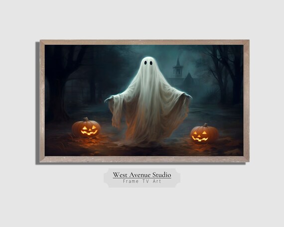 Sheet Ghost in Haunted Woods Night Jack O Lanterns Spooky Halloween Poster
