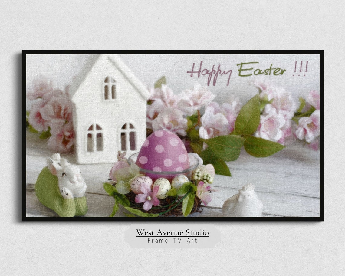 Happy Easter Pink Egg Nest Bunny Spring Still Life Floral Art Poster - Image 4
