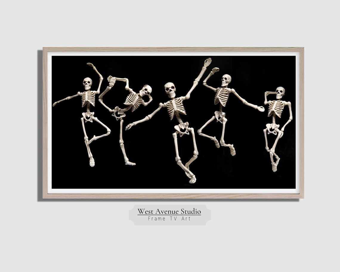 Dancing Skeletons Party Fun Halloween Art Black Background Skeleton Dance Poster - Image 4