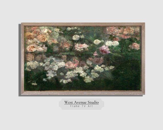 Vintage Rose Garden Pink White Roses Romantic Floral Oil Painting Poster