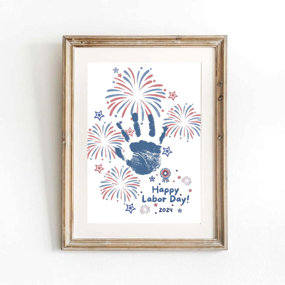 Happy Labor Day 2024 Blue Handprint Patriotic Fireworks Kids Craft Art - Image 2
