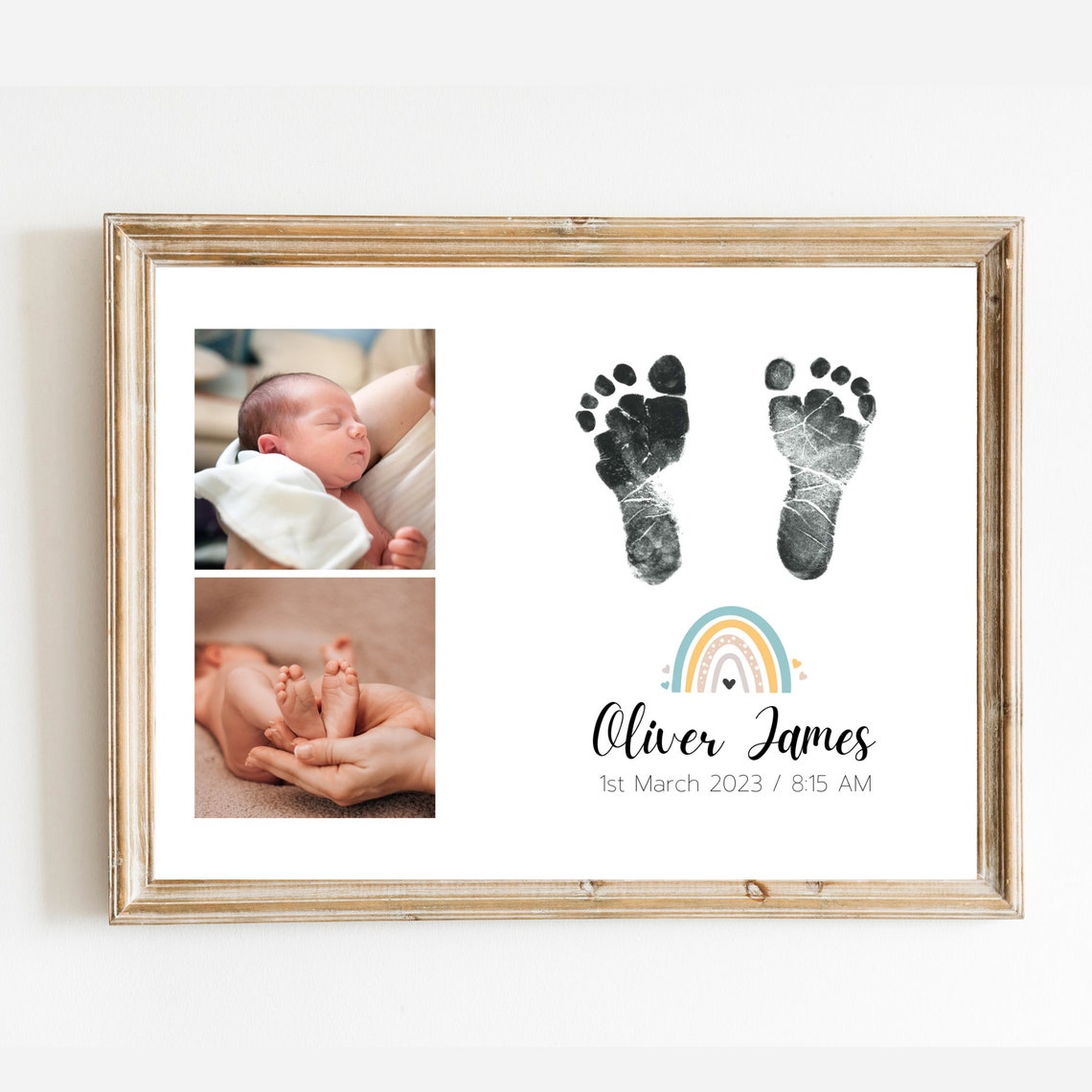 Newborn Baby Footprint Photo Collage Rainbow Birth Keepsake Wall Art