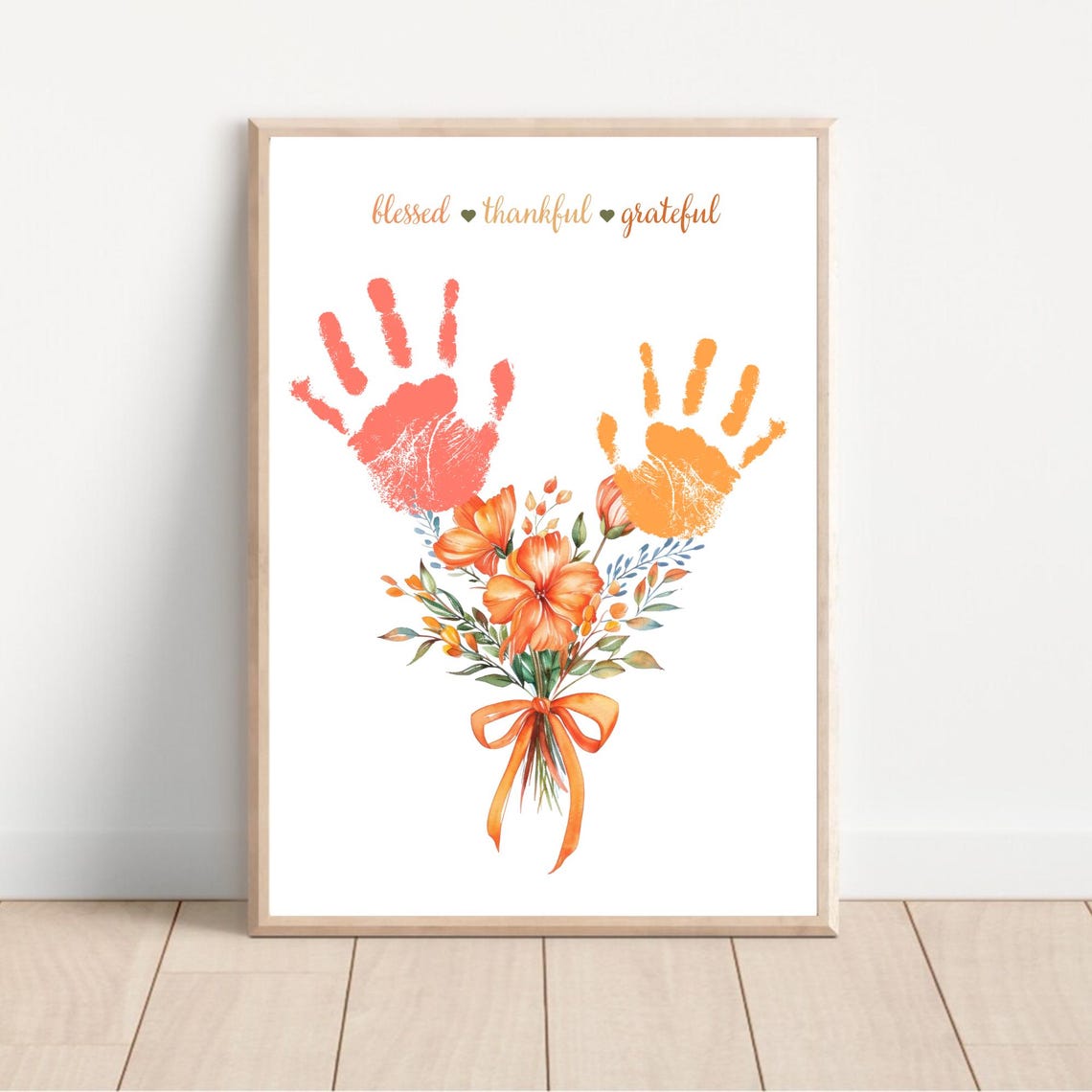 Thanksgiving Handprint Blessed Thankful Grateful Orange Bouquet Poster - Image 2