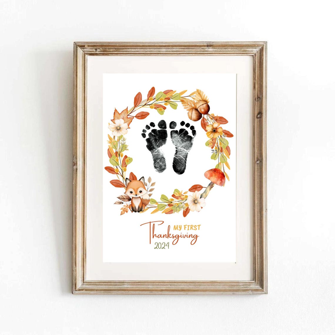 Baby Footprint First Thanksgiving Fox Autumn Wreath Keepsake Poster - Image 2