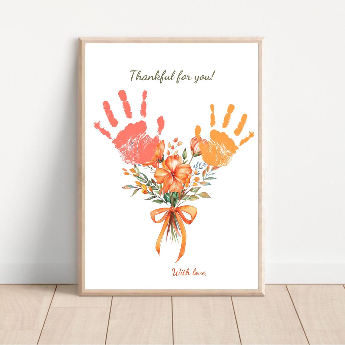 Thanksgiving Handprint Thankful For You Orange Bouquet Keepsake Print - Image 2