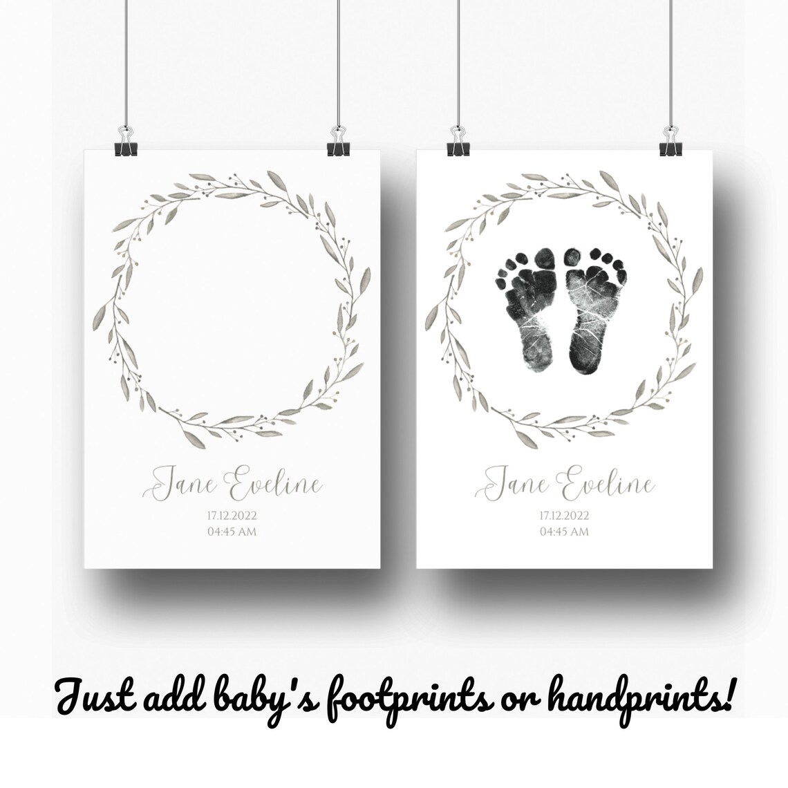 Baby Footprint Floral Newborn Footprint Art Print - Image 3