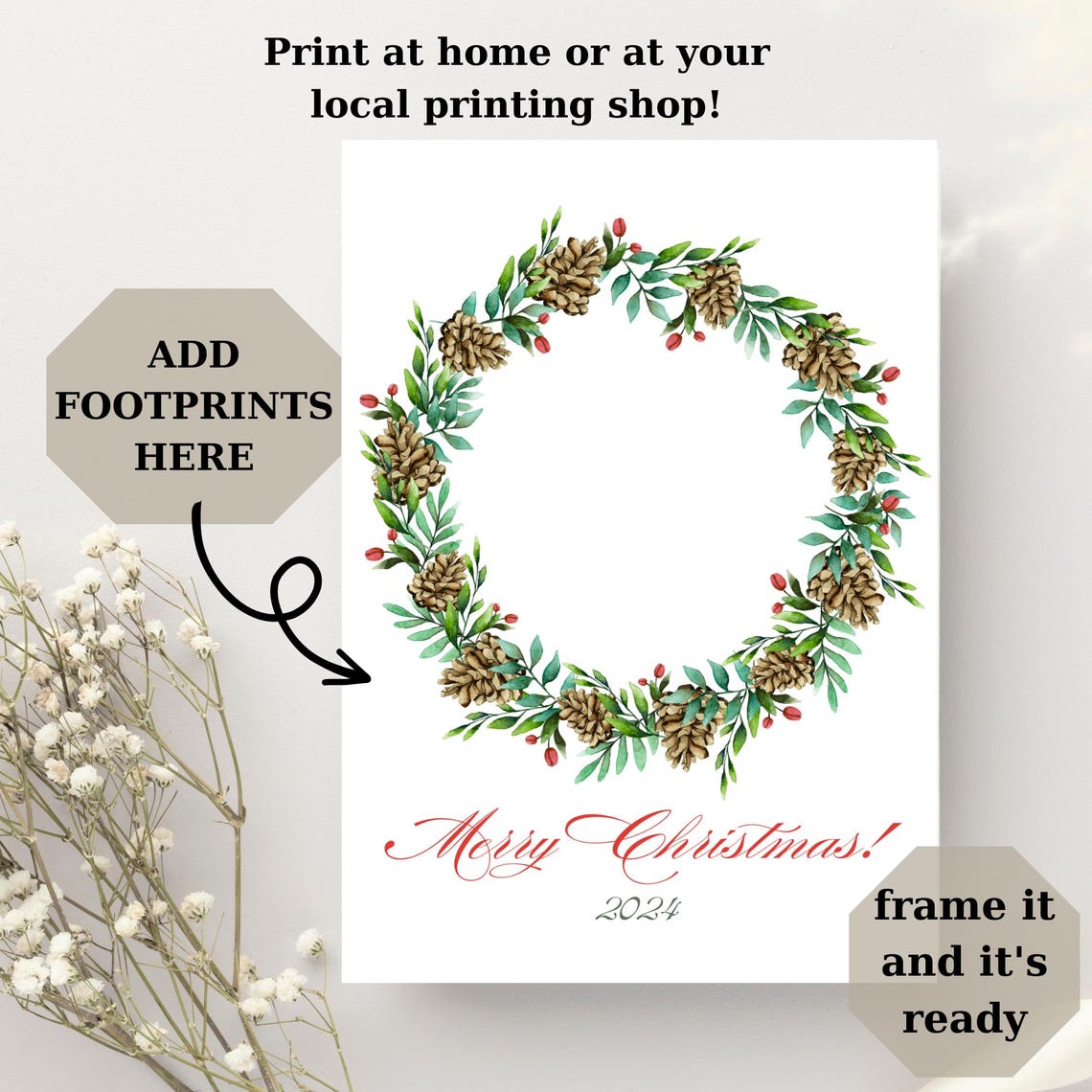Baby Footprint First Christmas Pinecone Wreath Keepsake Poster - Image 3