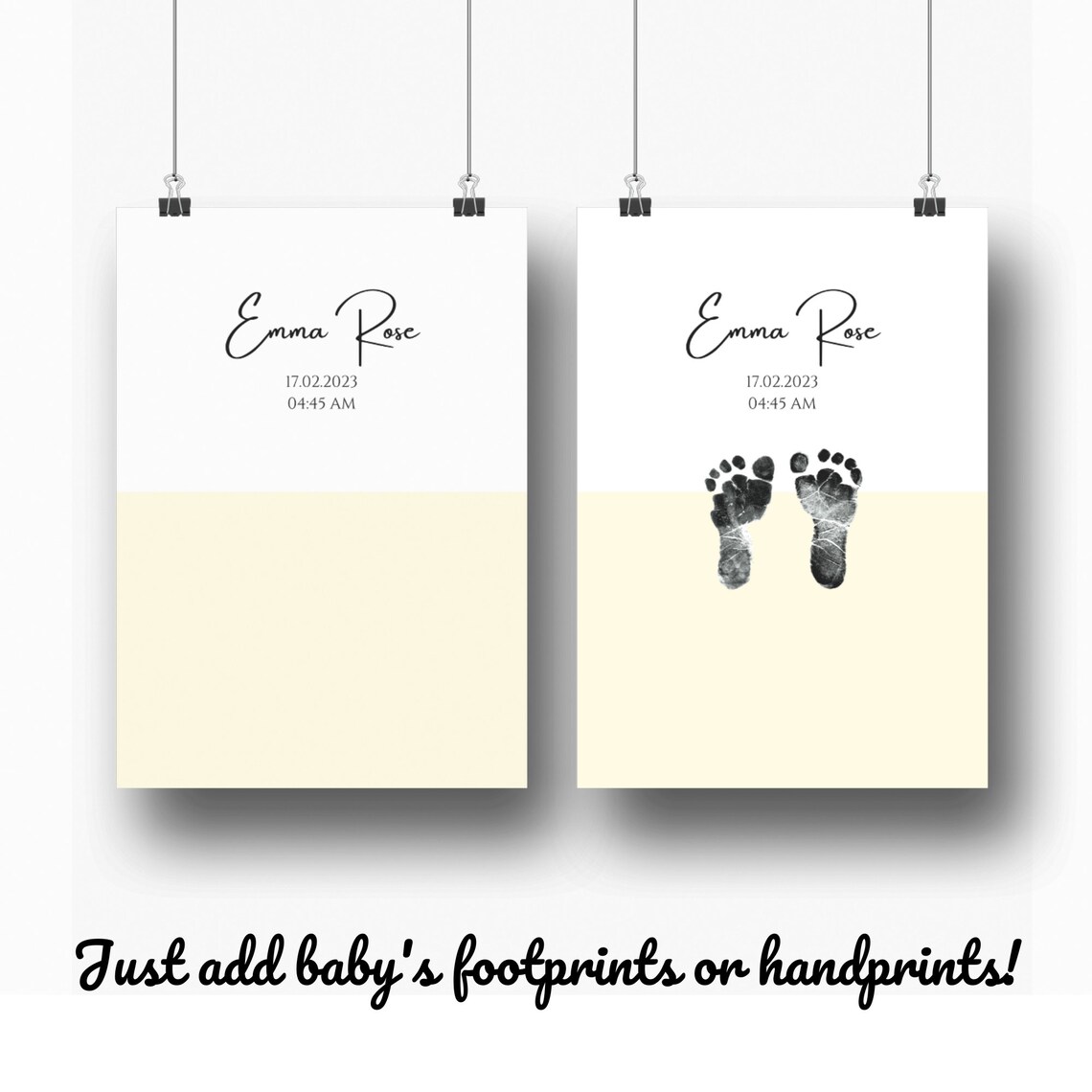 Personalized Minimal Baby Footprint Birth Print Yellow Wall Art - Image 2
