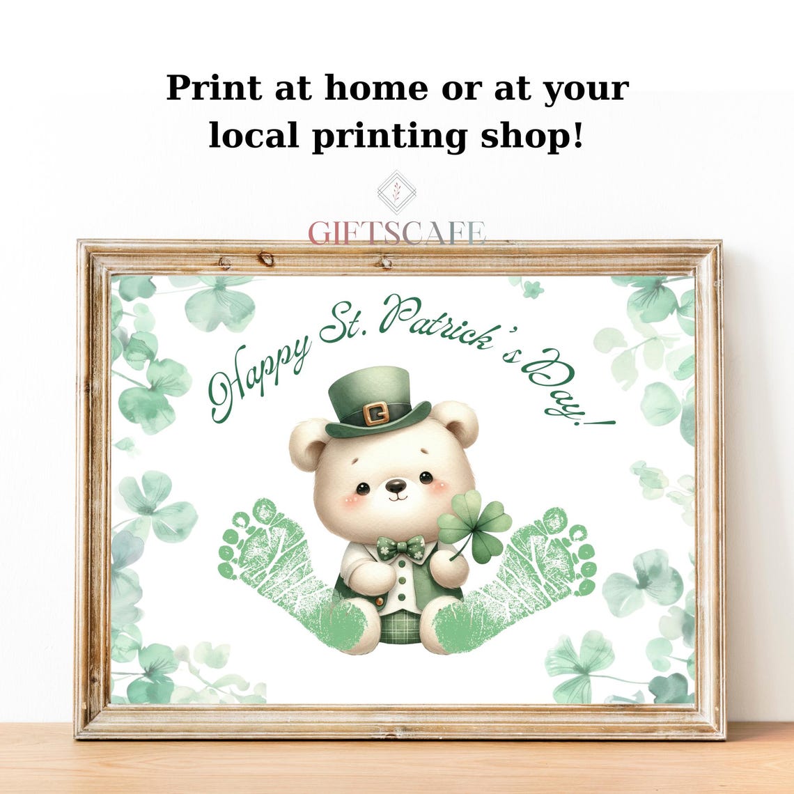 Baby Footprint St Patrick's Day Teddy Bear Clover Keepsake Poster - Image 3