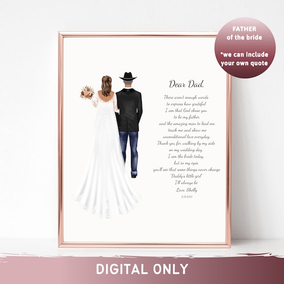 Father Of The Bride In Cowboy Hat Dear Dad Wedding Poem Poster