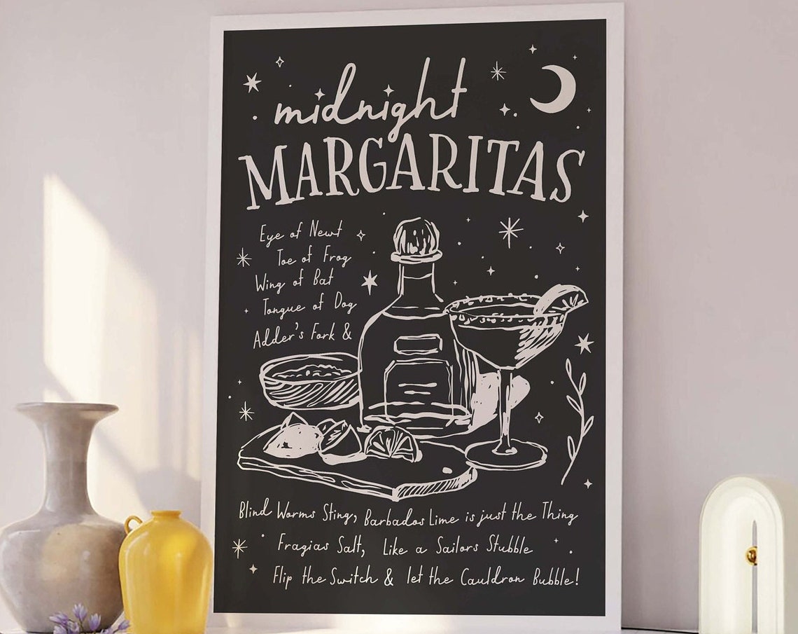 Midnight Margaritas Witchy Recipe Chalkboard Art Poster for Bar Decor - Image 4