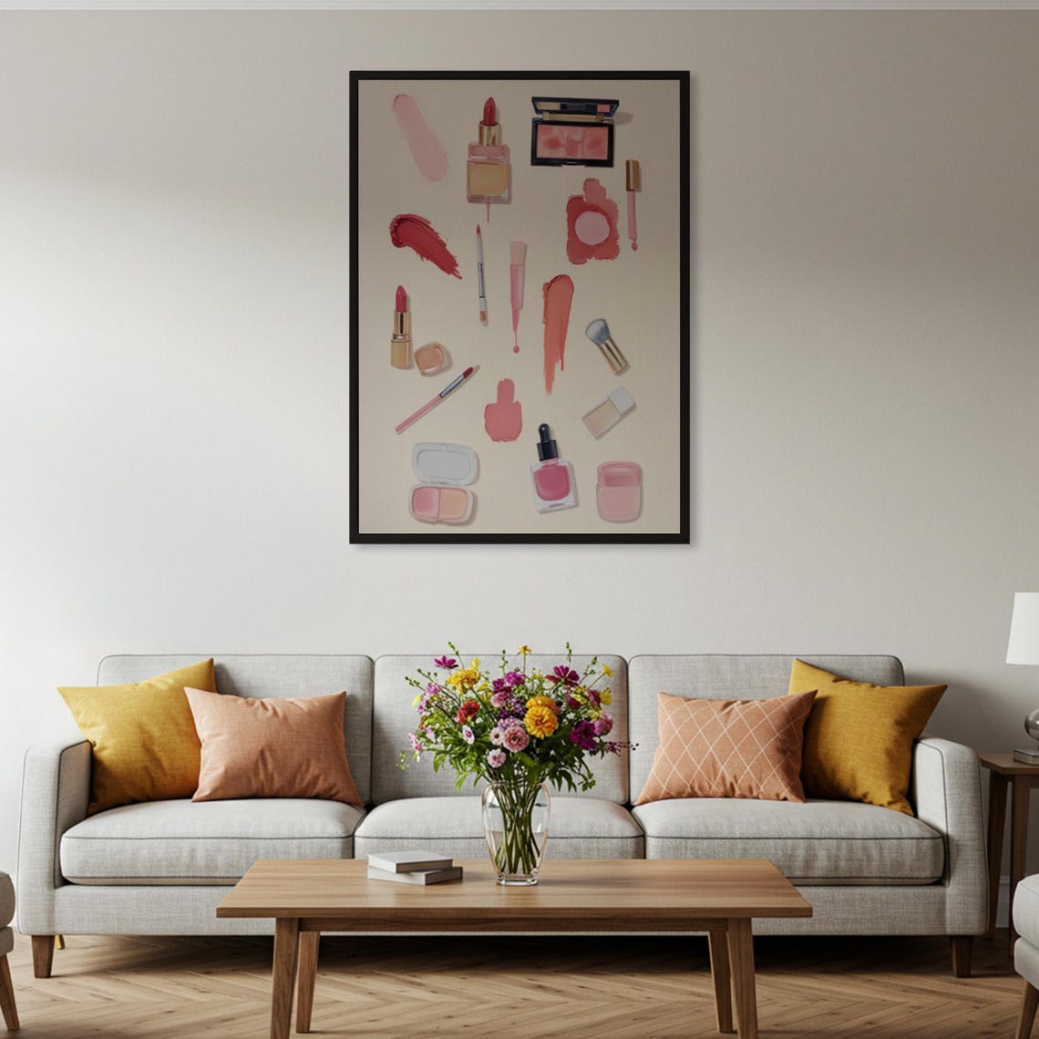Makeup Flat Lay Pink Cosmetics Beauty Vanity Room Decor Poster - Image 2
