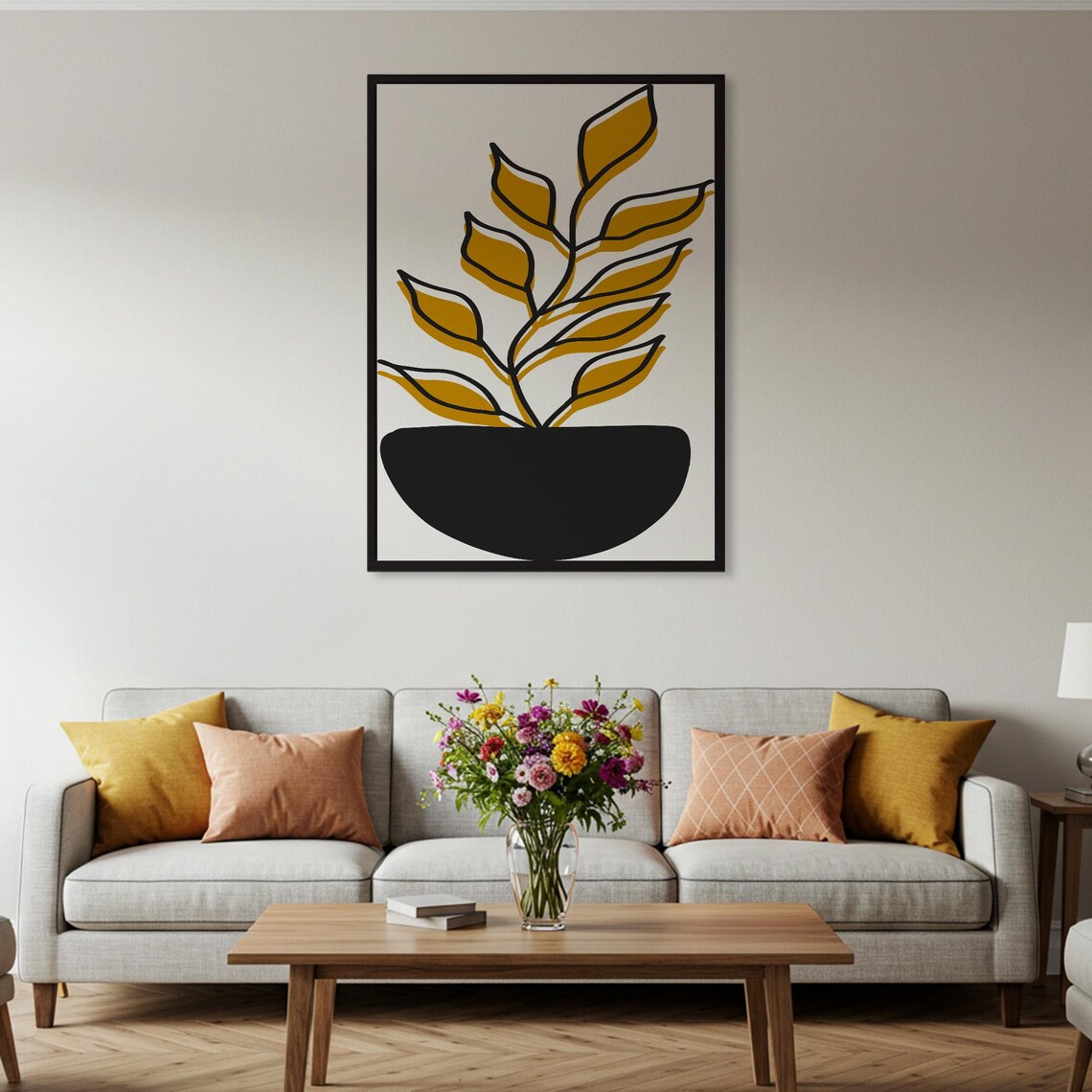 Minimalist Yellow Leaf Line Art, Modern Botanical - Image 4