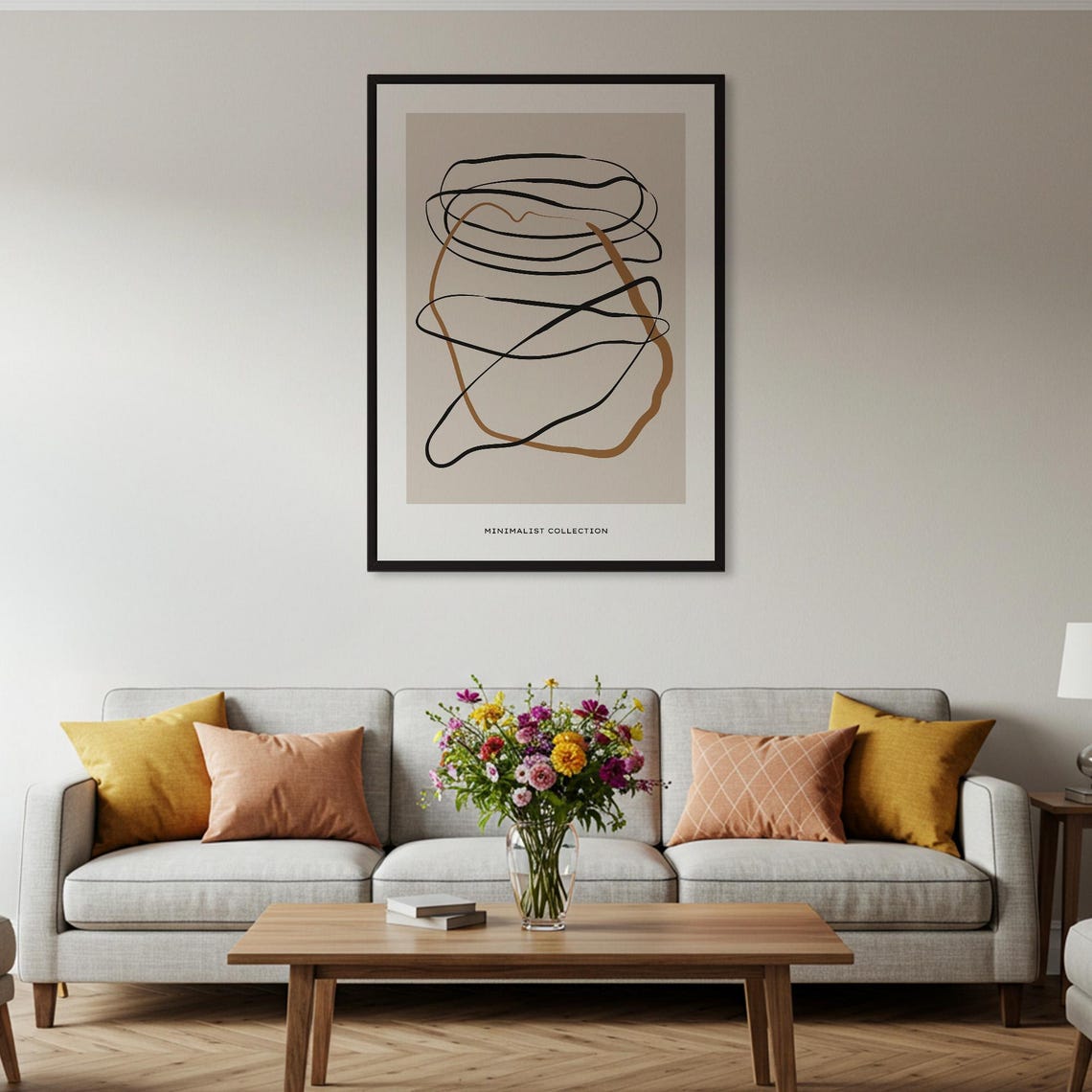 Minimalist Black Ochre Scribble Line Loops Modern Abstract Poster - Image 5